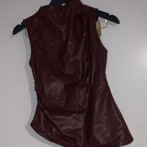 Chic Sleeveless Faux Leather Top - Rich Burgundy